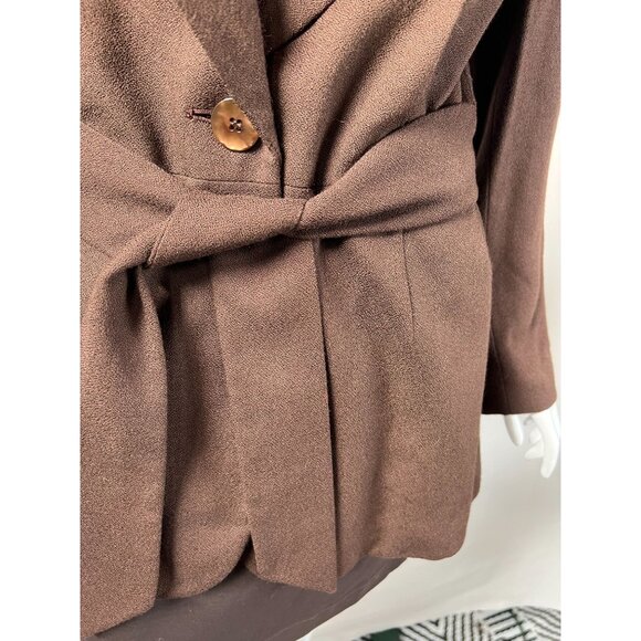 Vintage Express Womens Brown Rayon Blazer Jacket Size 7/8 With Belted Waist & Bu - Picture 5 of 16